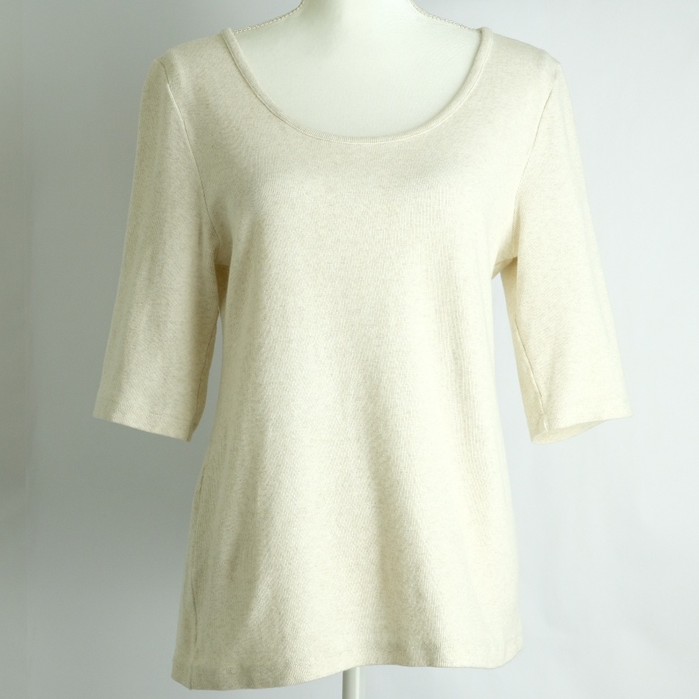 Soft Surroundings Basic Cream Half-Sleeve Top, L